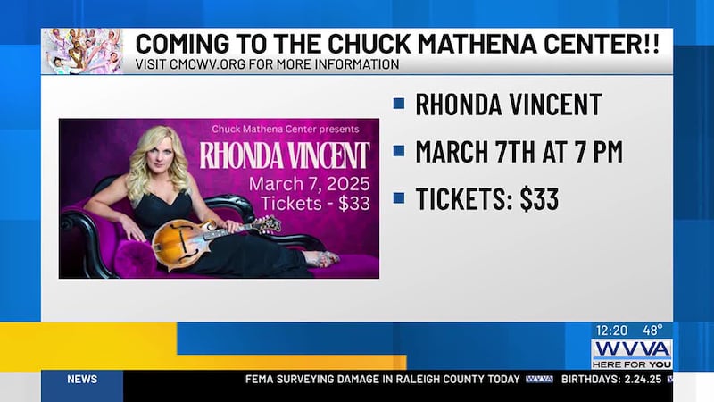 Rhonda Vincent comes to the Chuck Mathena Center in Princeton, WV on March 7th.
Tickets are...