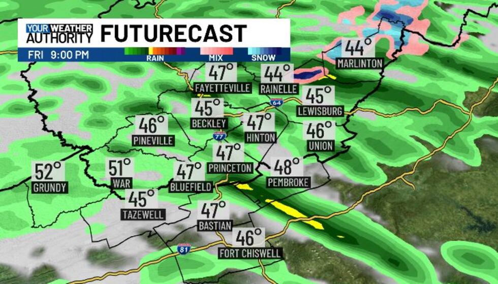 RAIN/SOME ISOL SNOW FRIDAY NIGHT