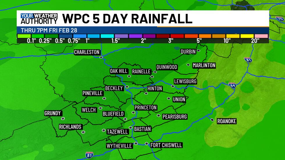 Weather Prediction Center 5 day rainfall totals for the area around a quarter to half an inch,...