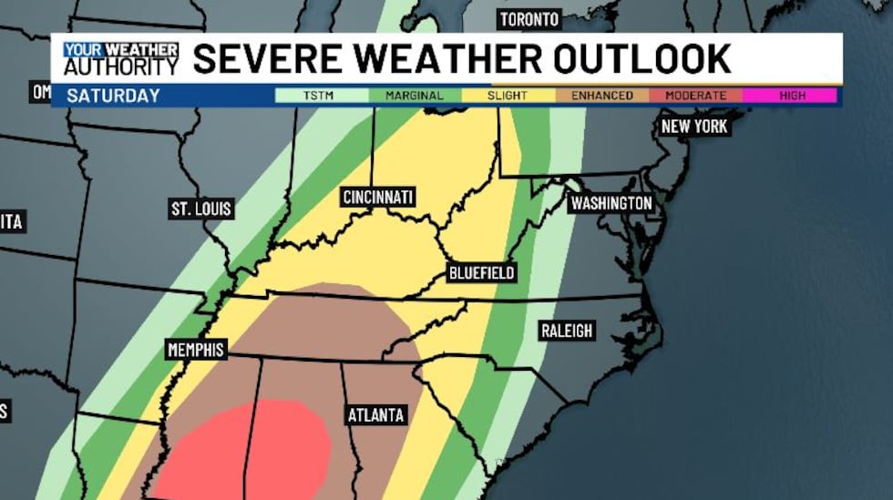 Saturday evening's severe risk could depend on what the storms look like Saturday morning.