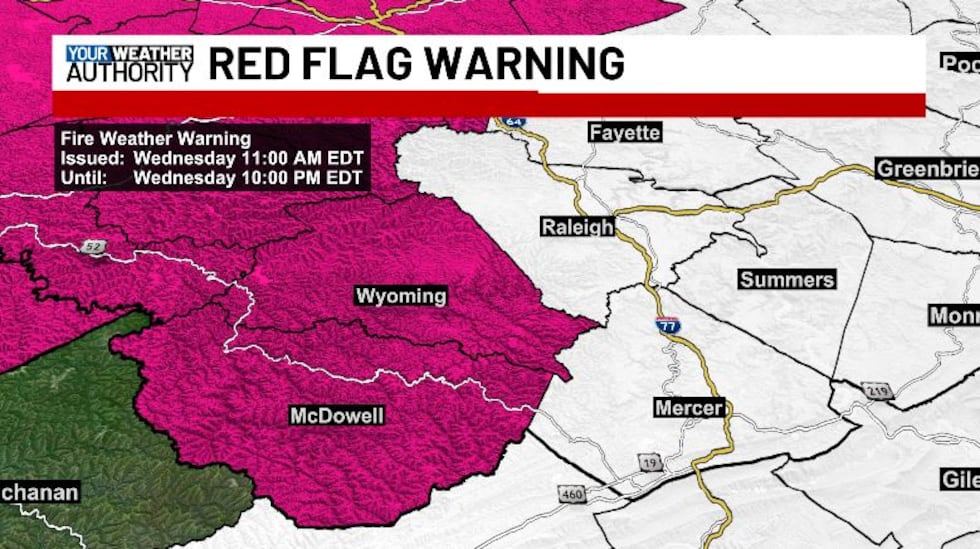Wildfire danger will be highest in Wyoming and McDowell counties this afternoon.