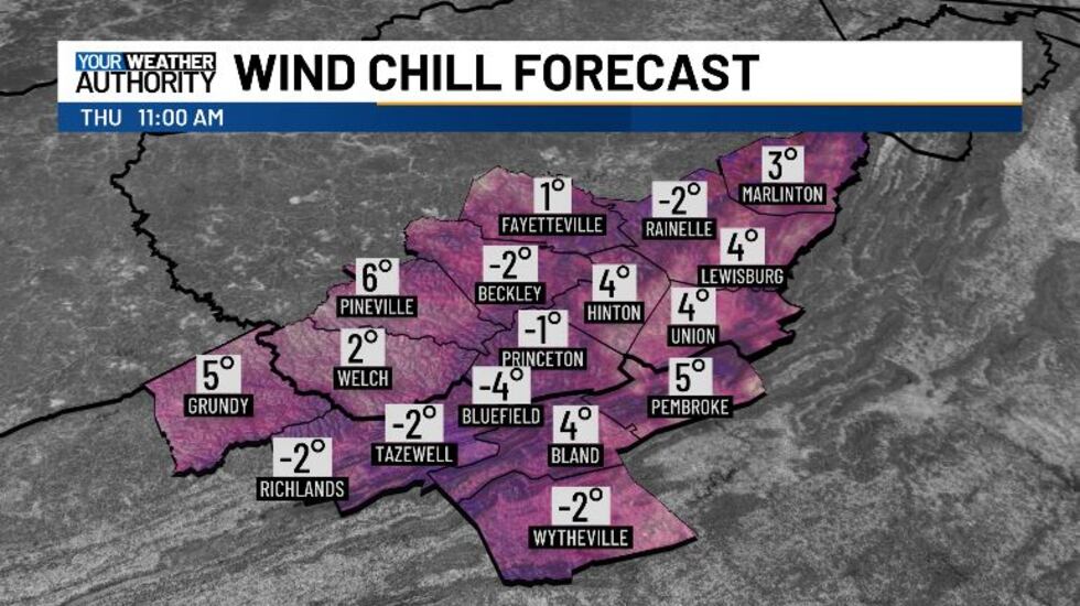 Wind chill values will be lowest around lunchtime