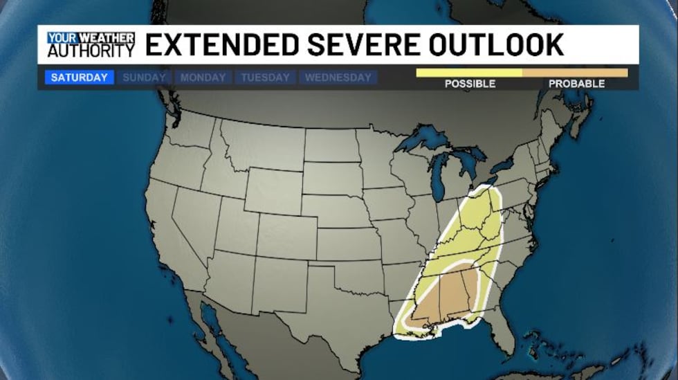 Saturday evening we're looking at some severe weather.