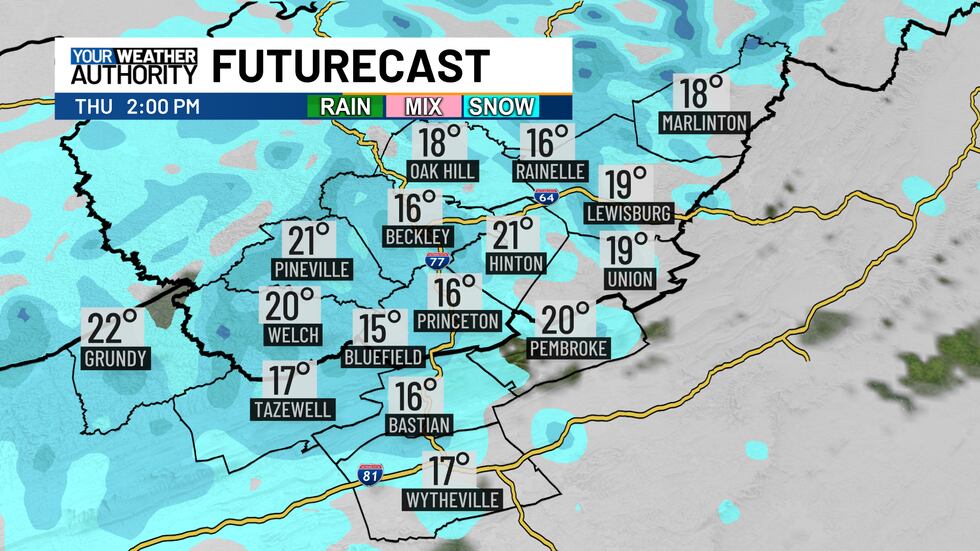 Snow showers from upslope flow Thursday afternoon