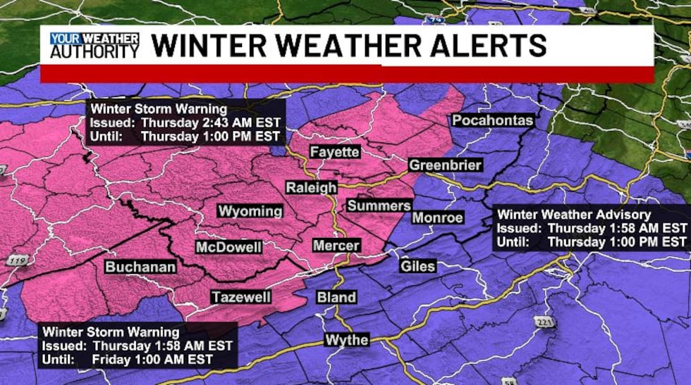 Multiple winter weather alerts are in effect today.