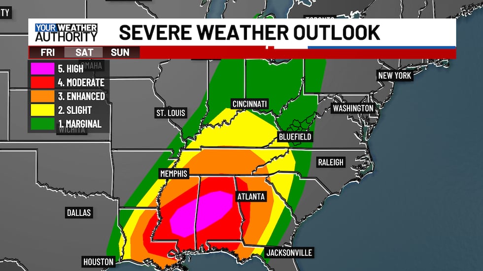 Highest severe weather threat will be across the mid-south