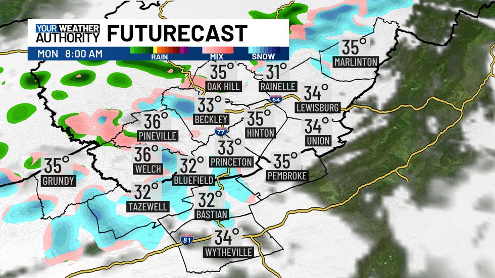 A few snow showers possible Monday morning