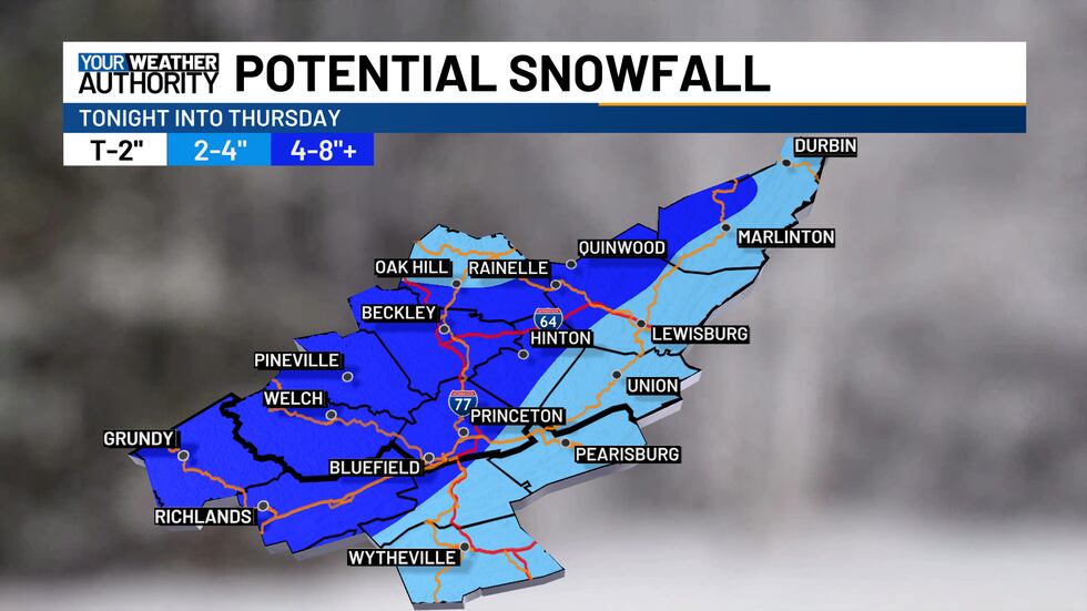 Snowfall potential through Thursday night