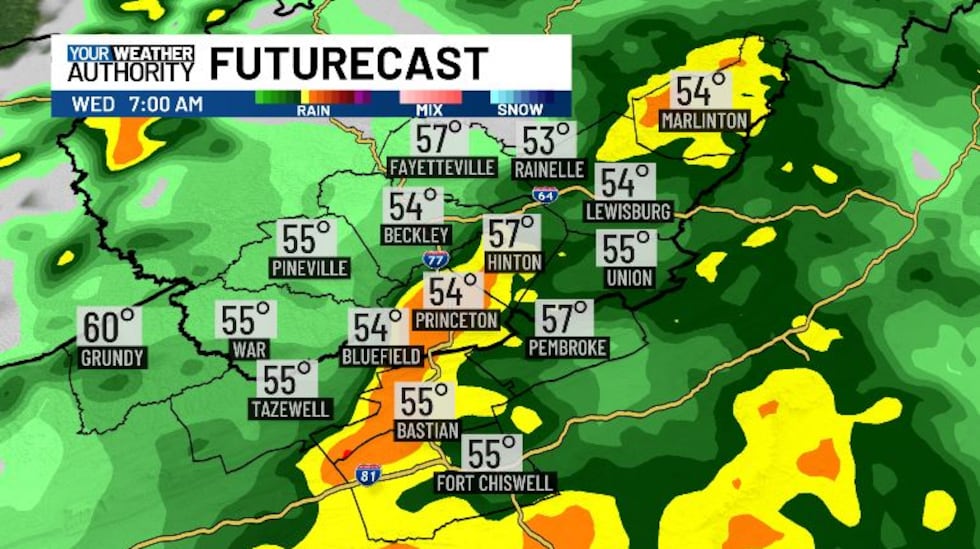 Showers and thunderstorms will begin early Wednesday morning.