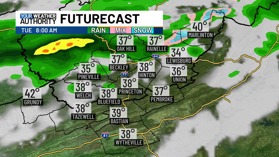 Isolated to scattered showers possible on Tuesday, with some snow mixing in portions of...